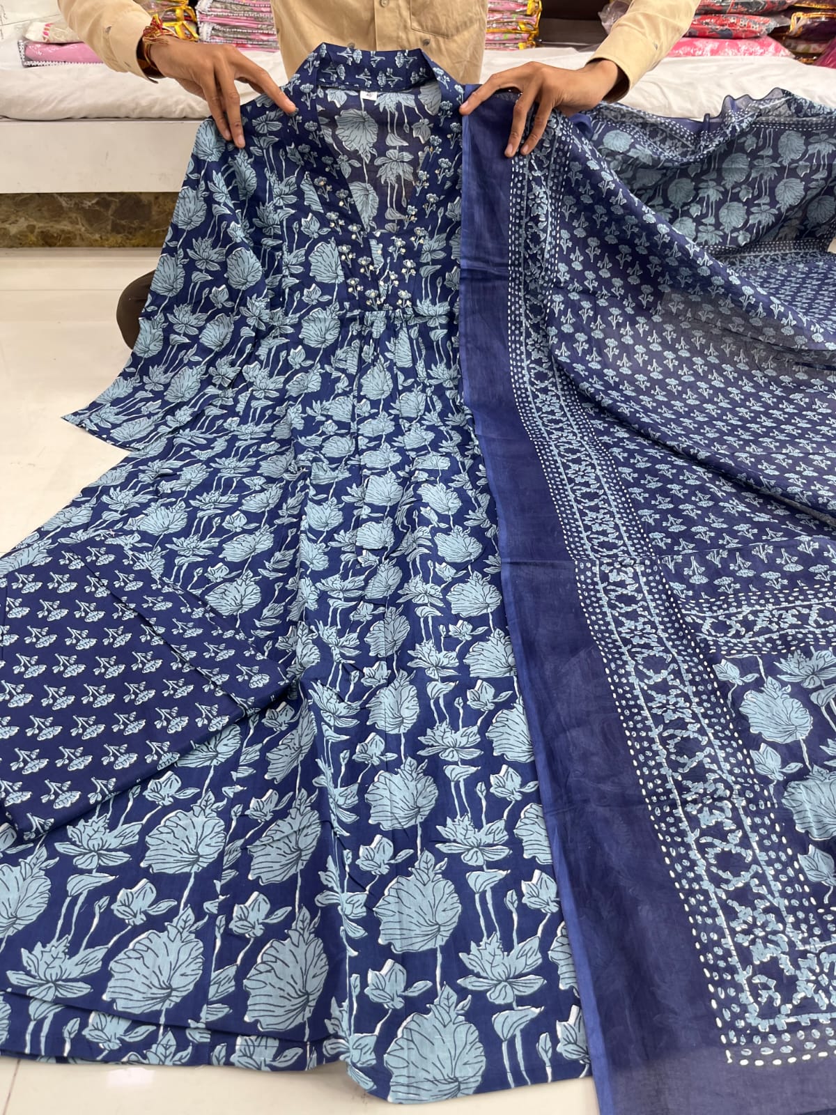 Akshar Designer Hand Work Cotton Printed Kurti With Bottom Dupatta Wholesalers In Delhi
